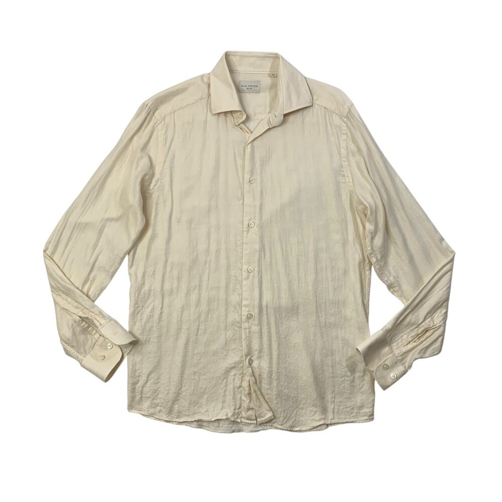 Jack Victor Shirt Men M Medium Eggshell Bellamy Herringbone Cotton Lyocell Blend